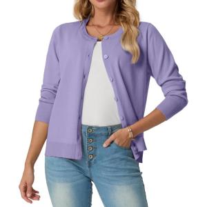 imageGRECERELLE Womens Long Sleeve Lightweight Crewneck Casual Cardigan Sweater S2XLPurple Gray