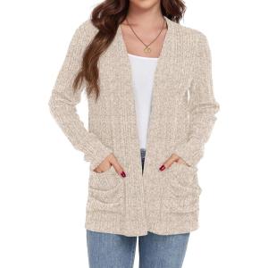 imageGRECERELLE Womens Long Sleeve Lightweight Open Front VNeck Casual Cardigan Sweaters Outerwear with Pockets 2025 S2XLAbeige