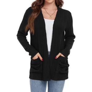 imageGRECERELLE Womens Long Sleeve Lightweight Open Front VNeck Casual Cardigan Sweaters Outerwear with Pockets 2025 S2XLAblack