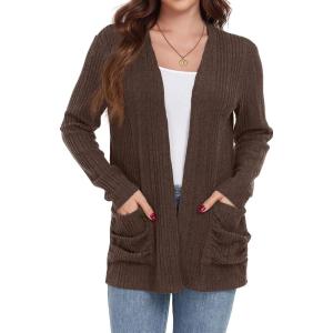 imageGRECERELLE Womens Long Sleeve Lightweight Open Front VNeck Casual Cardigan Sweaters Outerwear with Pockets 2025 S2XLAbrown