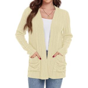 imageGRECERELLE Womens Long Sleeve Lightweight Open Front VNeck Casual Cardigan Sweaters Outerwear with Pockets 2025 S2XLApricot