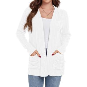 imageGRECERELLE Womens Long Sleeve Lightweight Open Front VNeck Casual Cardigan Sweaters Outerwear with Pockets 2025 S2XLAwhite