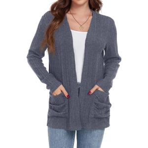 imageGRECERELLE Womens Long Sleeve Lightweight Open Front VNeck Casual Cardigan Sweaters Outerwear with Pockets 2025 S2XLDark Gray