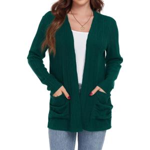 imageGRECERELLE Womens Long Sleeve Lightweight Open Front VNeck Casual Cardigan Sweaters Outerwear with Pockets 2025 S2XLDark Green