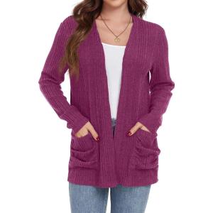 imageGRECERELLE Womens Long Sleeve Lightweight Open Front VNeck Casual Cardigan Sweaters Outerwear with Pockets 2025 S2XLHot Pink