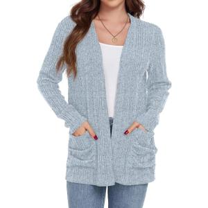 imageGRECERELLE Womens Long Sleeve Lightweight Open Front VNeck Casual Cardigan Sweaters Outerwear with Pockets 2025 S2XLLight Blue