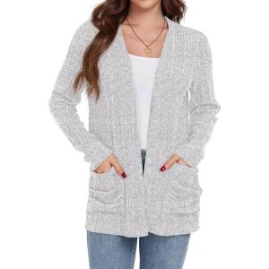 imageGRECERELLE Womens Long Sleeve Lightweight Open Front VNeck Casual Cardigan Sweaters Outerwear with Pockets 2025 S2XLLight Gray