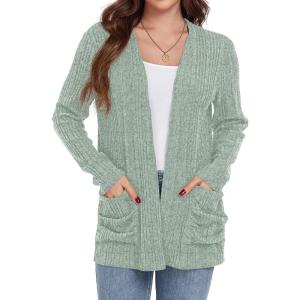 imageGRECERELLE Womens Long Sleeve Lightweight Open Front VNeck Casual Cardigan Sweaters Outerwear with Pockets 2025 S2XLLight Green