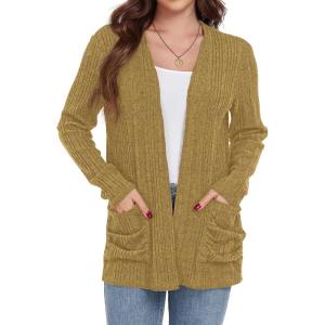 imageGRECERELLE Womens Long Sleeve Lightweight Open Front VNeck Casual Cardigan Sweaters Outerwear with Pockets 2025 S2XLMustard Yellow