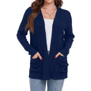 imageGRECERELLE Womens Long Sleeve Lightweight Open Front VNeck Casual Cardigan Sweaters Outerwear with Pockets 2025 S2XLNavy Blue