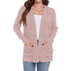 imageGRECERELLE Womens Long Sleeve Lightweight Open Front VNeck Casual Cardigan Sweaters Outerwear with Pockets 2025 S2XLPink Gray