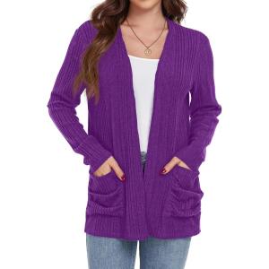 imageGRECERELLE Womens Long Sleeve Lightweight Open Front VNeck Casual Cardigan Sweaters Outerwear with Pockets 2025 S2XLPurple