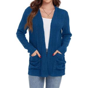 imageGRECERELLE Womens Long Sleeve Lightweight Open Front VNeck Casual Cardigan Sweaters Outerwear with Pockets 2025 S2XLRoyal Blue
