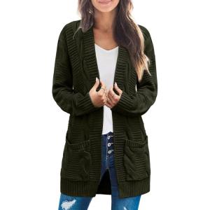 imageGRECERELLE Womens Long Sleeve Loose Knit Cable Open Front Button Down Cardigan Sweater Outerwear Coat with PocketsA07army Green