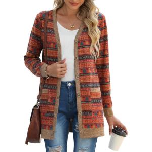 imageGRECERELLE Womens Long Sleeve Open Front Cardigan Button Down Ribbed Lightweight Knit Outerwear with PocketChristmas Tree Red