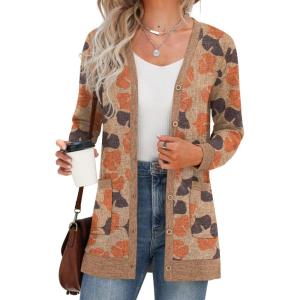 imageGRECERELLE Womens Long Sleeve Open Front Cardigan Button Down Ribbed Lightweight Knit Outerwear with PocketGinkgo Yellow