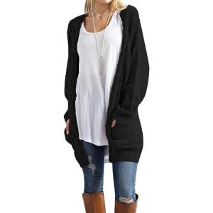 imageGRECERELLE Womens Loose Open Front Long Sleeve Chunky Knit Cable Cardigans Sweater with Pockets02 Black