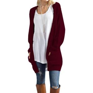imageGRECERELLE Womens Loose Open Front Long Sleeve Chunky Knit Cable Cardigans Sweater with Pockets03 Wine Red
