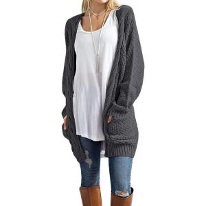 imageGRECERELLE Womens Loose Open Front Long Sleeve Chunky Knit Cable Cardigans Sweater with Pockets04 Dark Gray