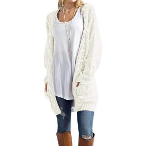 imageGRECERELLE Womens Loose Open Front Long Sleeve Chunky Knit Cable Cardigans Sweater with Pockets05 White