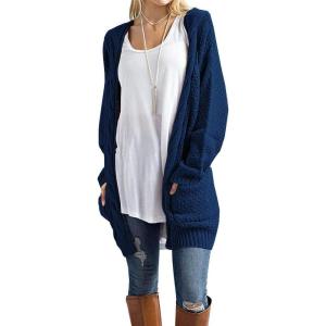 imageGRECERELLE Womens Loose Open Front Long Sleeve Chunky Knit Cable Cardigans Sweater with Pockets08 Navy Blue