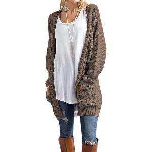imageGRECERELLE Womens Loose Open Front Long Sleeve Chunky Knit Cable Cardigans Sweater with Pockets11 Dark Khaki