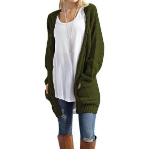 imageGRECERELLE Womens Loose Open Front Long Sleeve Chunky Knit Cable Cardigans Sweater with Pockets12 Dark Green