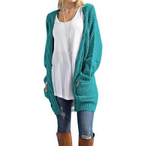 imageGRECERELLE Womens Loose Open Front Long Sleeve Chunky Knit Cable Cardigans Sweater with Pockets13 Aicd Blue