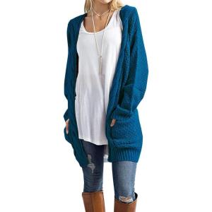 imageGRECERELLE Womens Loose Open Front Long Sleeve Chunky Knit Cable Cardigans Sweater with Pockets17 Blue