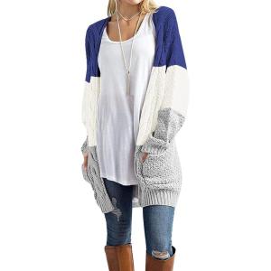 imageGRECERELLE Womens Loose Open Front Long Sleeve Chunky Knit Cable Cardigans Sweater with Pockets18 Pjwhite Blue