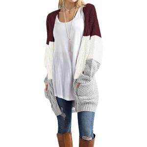 imageGRECERELLE Womens Loose Open Front Long Sleeve Chunky Knit Cable Cardigans Sweater with Pockets22 Pjwine Red