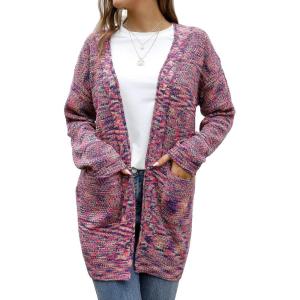 imageGRECERELLE Womens Loose Open Front Long Sleeve Chunky Knit Cable Cardigans Sweater with Pockets26 Fp Color Rose Blue