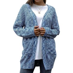 imageGRECERELLE Womens Loose Open Front Long Sleeve Chunky Knit Cable Cardigans Sweater with Pockets27 Fp Color Blue White