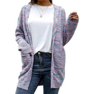 imageGRECERELLE Womens Loose Open Front Long Sleeve Chunky Knit Cable Cardigans Sweater with Pockets30 Fp Color Cyan Pink