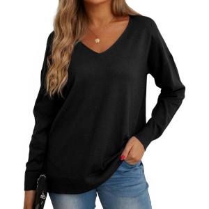 imageGRECERELLE Womens VNeck Long Sleeve Side Split Loose Casual Knit Pullover Sweater Blouse02 Black