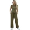 imageGRECERELLE 2025 Two Piece Sets for Women Summer Round Neck Cap Sleeve Top and Wide Leg Pants with PocketsArmy Green