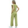 imageGRECERELLE 2025 Two Piece Sets for Women Summer Round Neck Cap Sleeve Top and Wide Leg Pants with PocketsAvocado Green