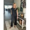 imageGRECERELLE 2025 Two Piece Sets for Women Summer Round Neck Cap Sleeve Top and Wide Leg Pants with PocketsBlack