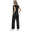 imageGRECERELLE 2025 Two Piece Sets for Women Summer Round Neck Cap Sleeve Top and Wide Leg Pants with PocketsBlack