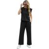 imageGRECERELLE 2025 Two Piece Sets for Women Summer Round Neck Cap Sleeve Top and Wide Leg Pants with PocketsBlack