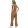 imageGRECERELLE 2025 Two Piece Sets for Women Summer Round Neck Cap Sleeve Top and Wide Leg Pants with PocketsCamel