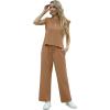imageGRECERELLE 2025 Two Piece Sets for Women Summer Round Neck Cap Sleeve Top and Wide Leg Pants with PocketsCamel