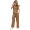 imageGRECERELLE 2025 Two Piece Sets for Women Summer Round Neck Cap Sleeve Top and Wide Leg Pants with PocketsCamel