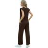 imageGRECERELLE 2025 Two Piece Sets for Women Summer Round Neck Cap Sleeve Top and Wide Leg Pants with PocketsDark Coffee
