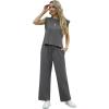 imageGRECERELLE 2025 Two Piece Sets for Women Summer Round Neck Cap Sleeve Top and Wide Leg Pants with PocketsDark Gray