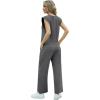 imageGRECERELLE 2025 Two Piece Sets for Women Summer Round Neck Cap Sleeve Top and Wide Leg Pants with PocketsDark Gray