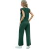 imageGRECERELLE 2025 Two Piece Sets for Women Summer Round Neck Cap Sleeve Top and Wide Leg Pants with PocketsDark Green