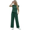 imageGRECERELLE 2025 Two Piece Sets for Women Summer Round Neck Cap Sleeve Top and Wide Leg Pants with PocketsDark Green