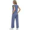 imageGRECERELLE 2025 Two Piece Sets for Women Summer Round Neck Cap Sleeve Top and Wide Leg Pants with PocketsDenim Blue