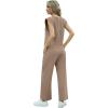 imageGRECERELLE 2025 Two Piece Sets for Women Summer Round Neck Cap Sleeve Top and Wide Leg Pants with PocketsKhaki
